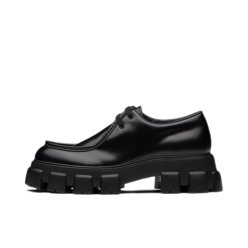 Кецове и обувки Prada Monolith Lace-Up "Black Brushed Leather" Черно | 2EE355-B4L-F0002