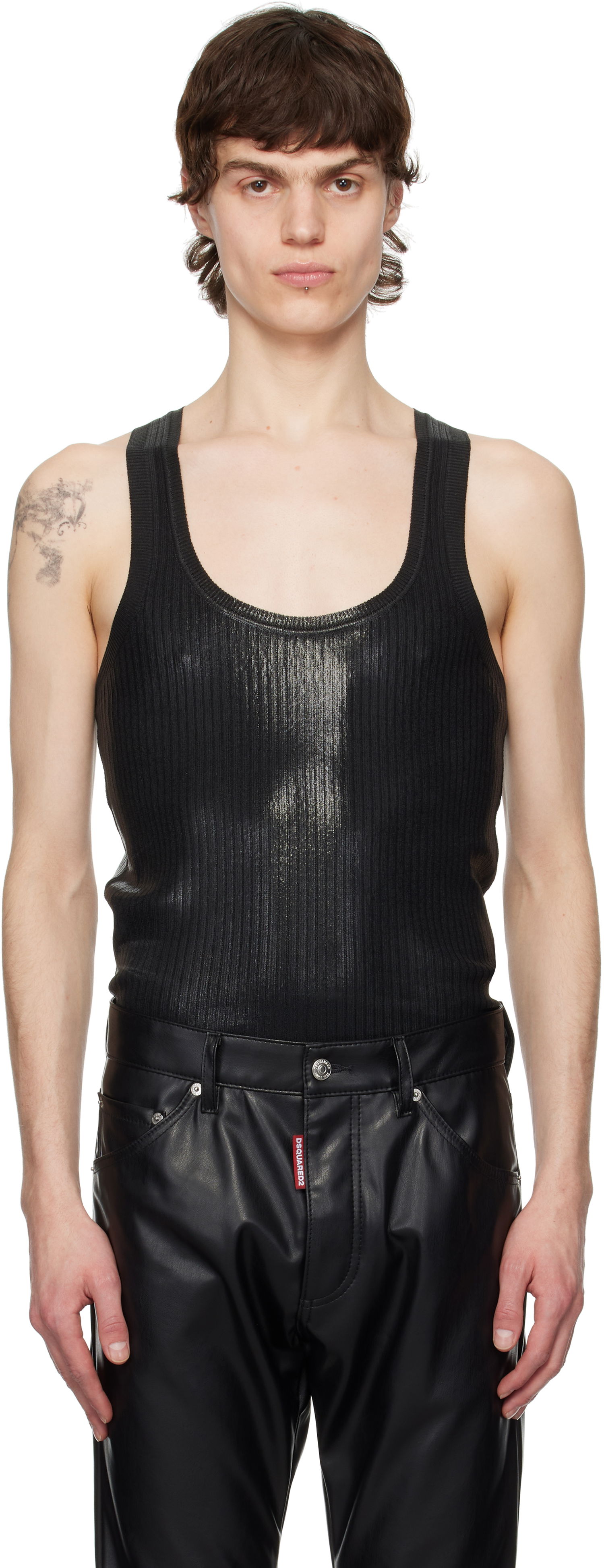Потник DSQUARED2 Dsquared2 Coated Ribbed Knit Tank Top Черно | S71HA1339-D13114-900, 0