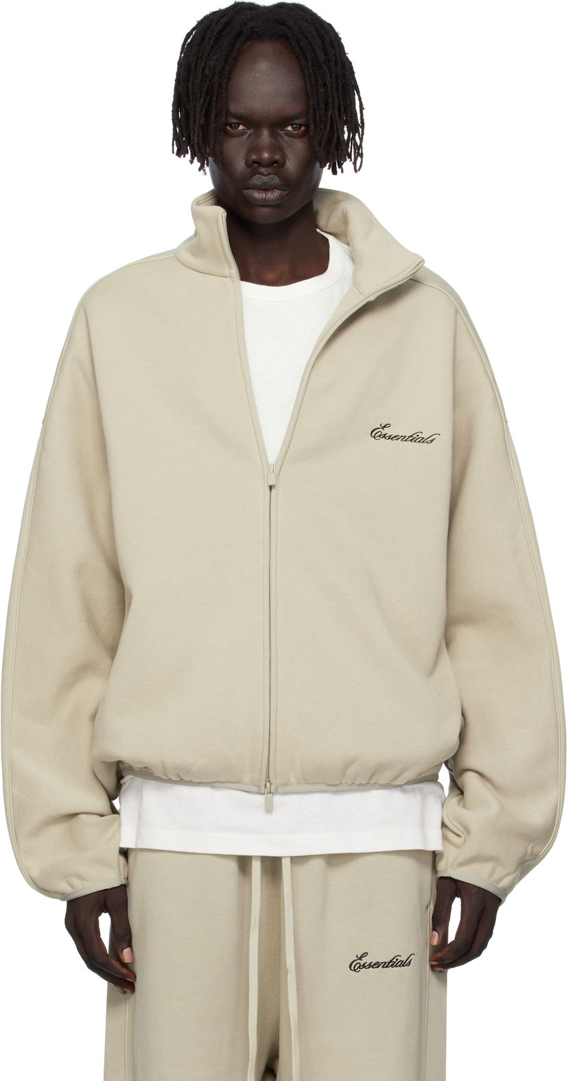 Яке Fear of God Fear of God ESSENTIALS Modern Fit Fleece Track Jacket Бежово | 202SP256896F