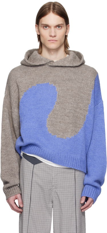 Пуловер ERL ERL Bicolor Swirl Knit Hoodie Синьо | ERL10N009, 0