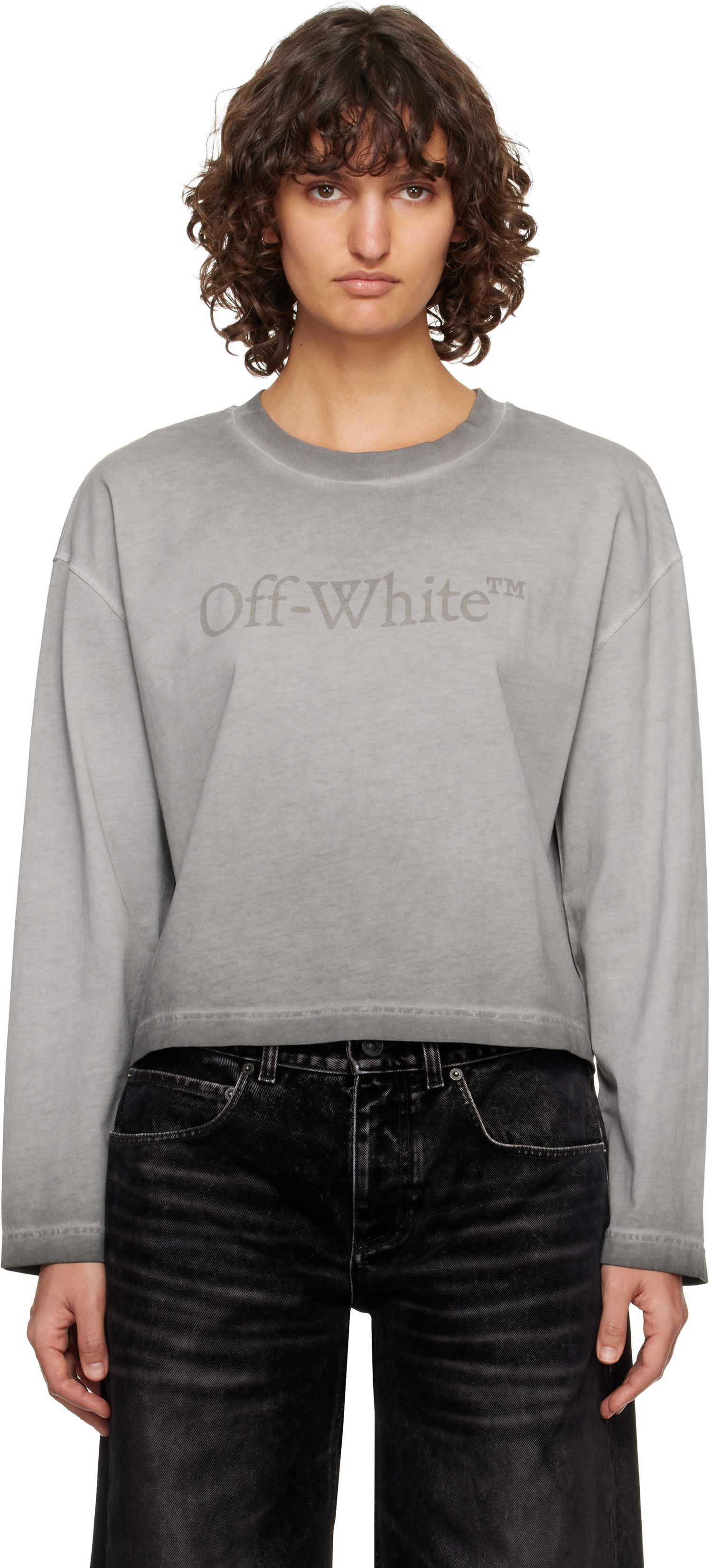 Тениска Off-White Off-White Laundry Long Sleeve T-shirt Сиво | OWAB038F25JER0021111, 0