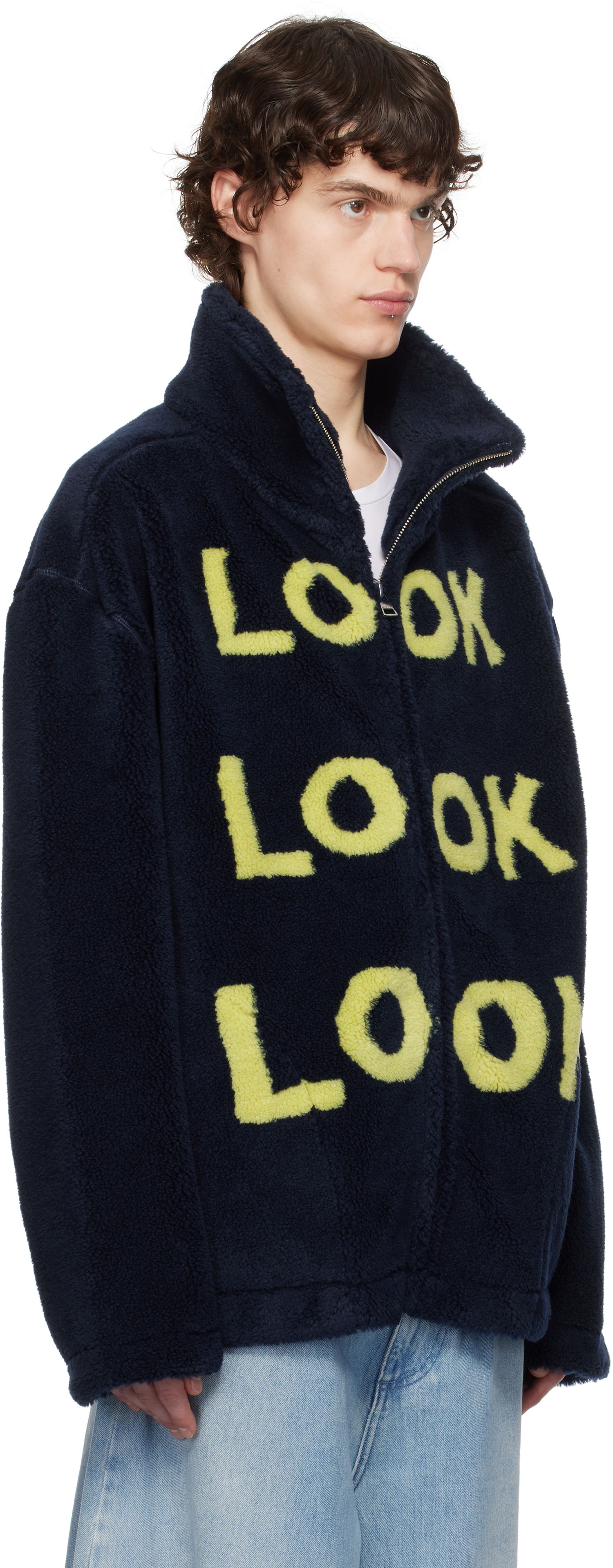 Пуловер JW Anderson JW Anderson 'Look Look Look' Fleece Zip-Up Jacket Тъмно синьо | JK0361-PG1711, 1