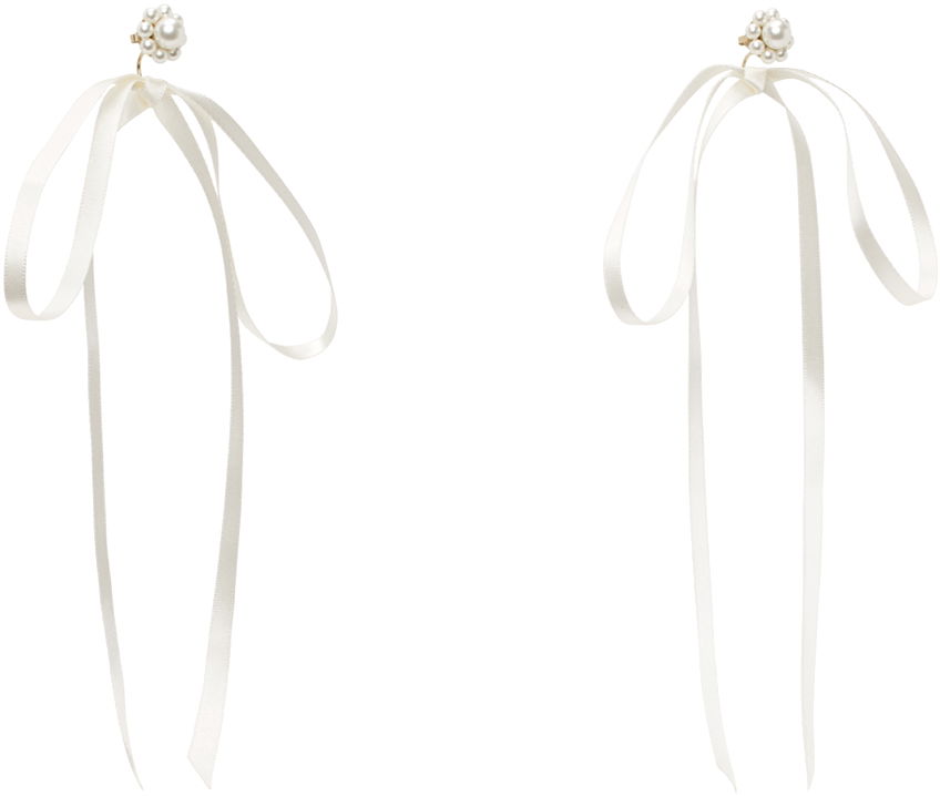 Обеци Simone Rocha Simone Rocha Bow Ribbon Stud Earrings Бяло | ERG389 0904, 1