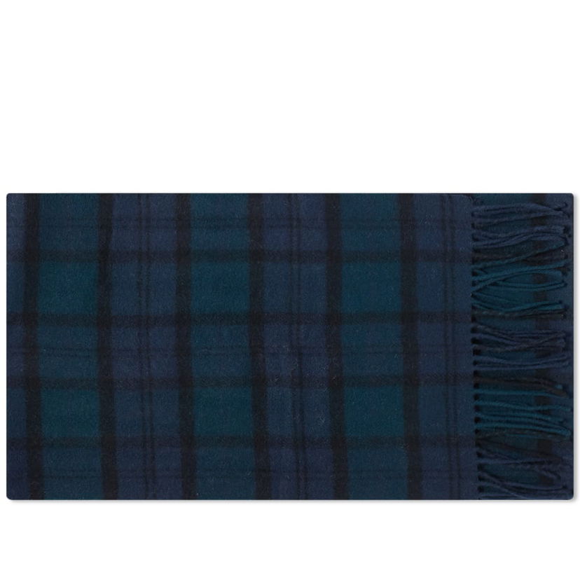 Шал Barbour Tartan Lambswool Scarf with Fringe Black Watch Тъмно синьо | USC0001NY91