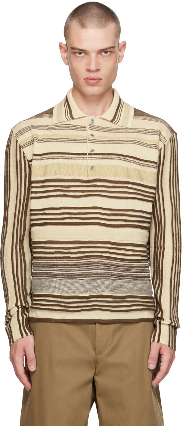 Поло тениска Bottega Veneta Striped Polo Shirt Бежово | 793784 V4E70 2975