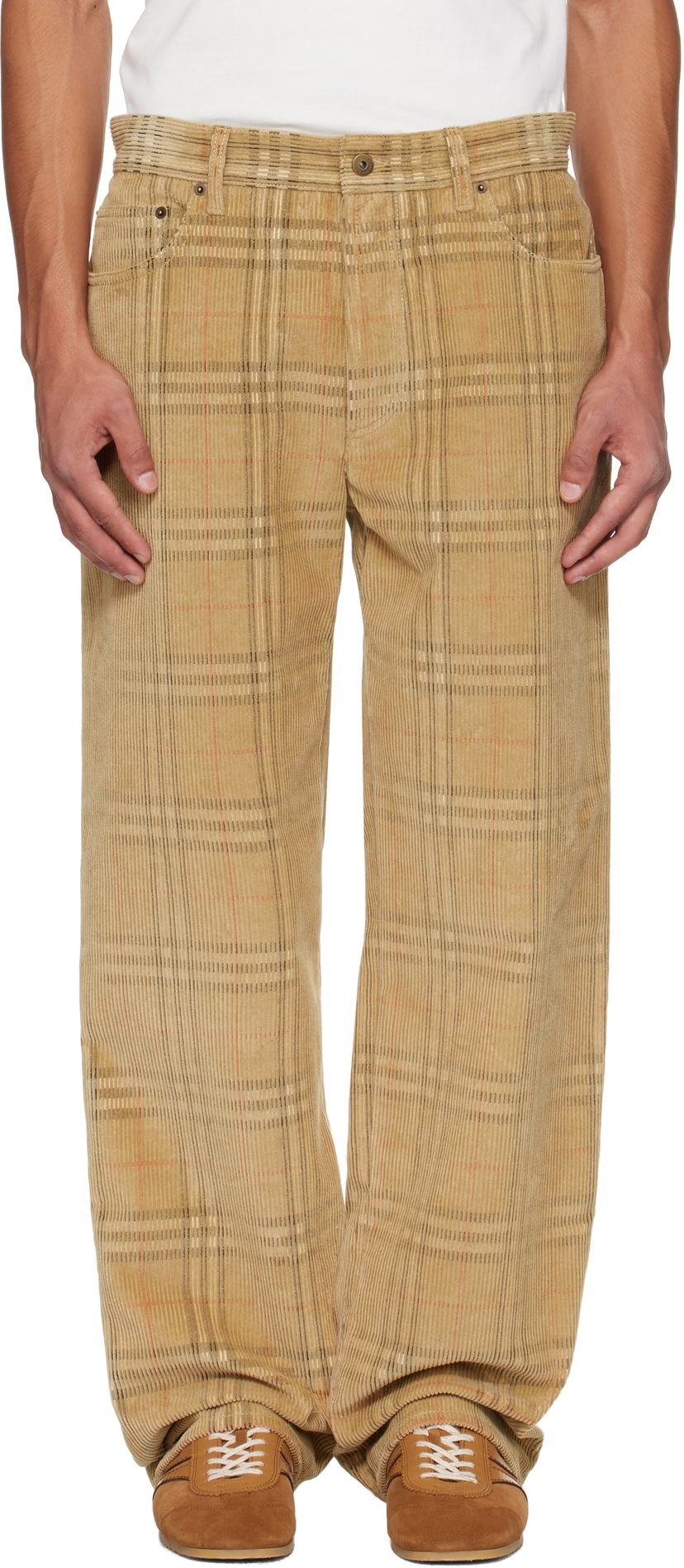 Панталони Burberry Burberry Check Corduroy Trousers Бежово | 8113484
