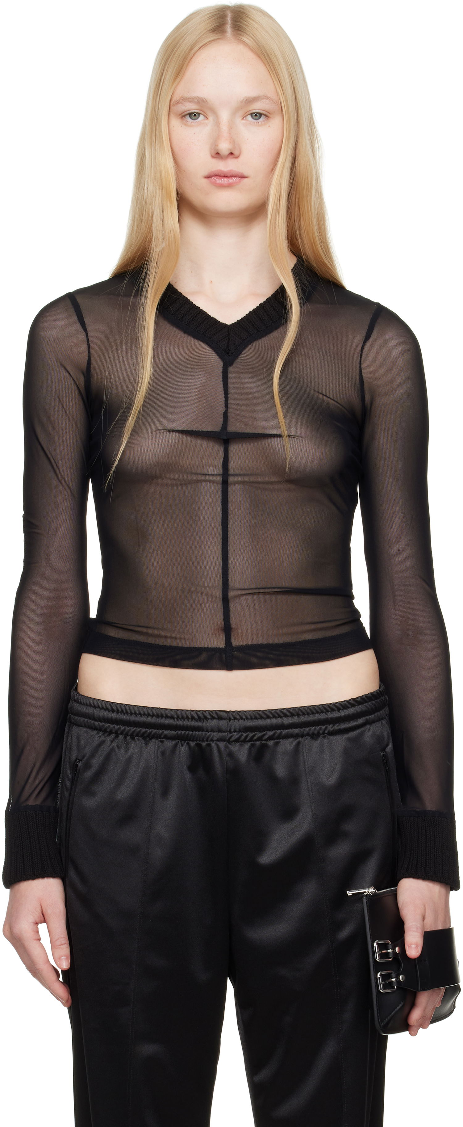 Пуловер Maison Margiela MM6 Maison Margiela Elastic Jersey Mesh Long Sleeve Top Черно | S62NH0039 S24423, 0