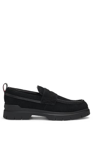 Кецове и обувки BOSS Suede Loafers with Faux-Leather Trims Черно | 50541827, 1