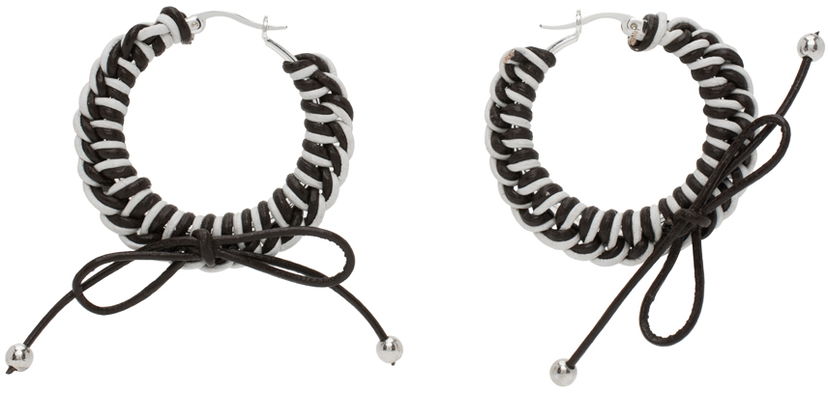 Обеци Chopova Lowena Nimbus Mini Hoop Earrings with Leather Braid Черно | 6510