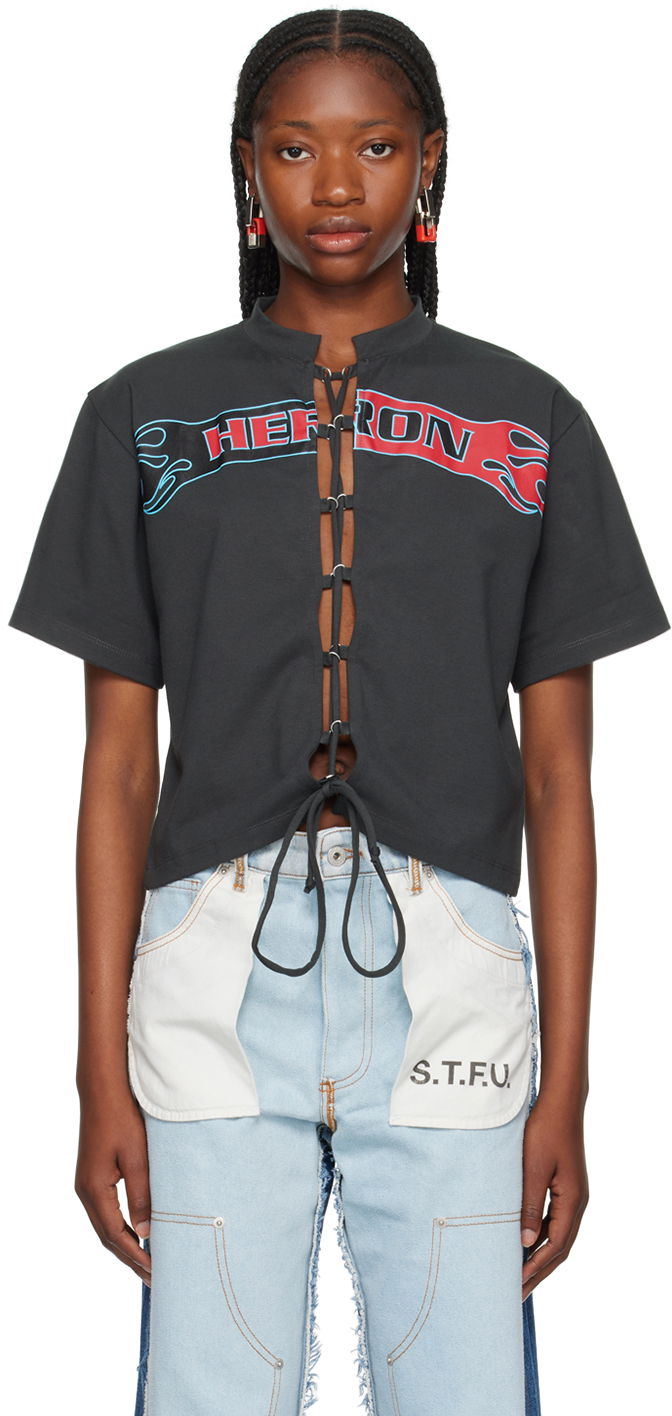 Тениска HERON PRESTON Flaming Lace-Up T-Shirt Сиво | HWAA035F23JER0011025, 0