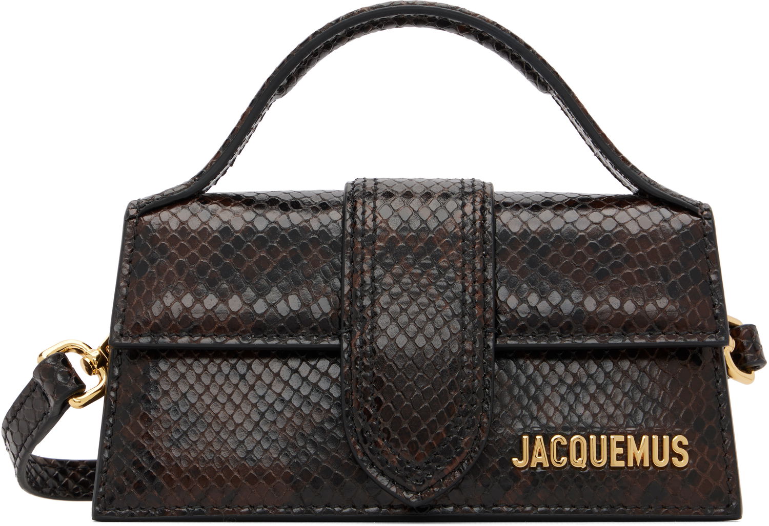 Дамска чанта Jacquemus The Bambino Serpent-Effect Top Handle Mini Bag Кафяво | 25HBAW00006AC05A01, 0