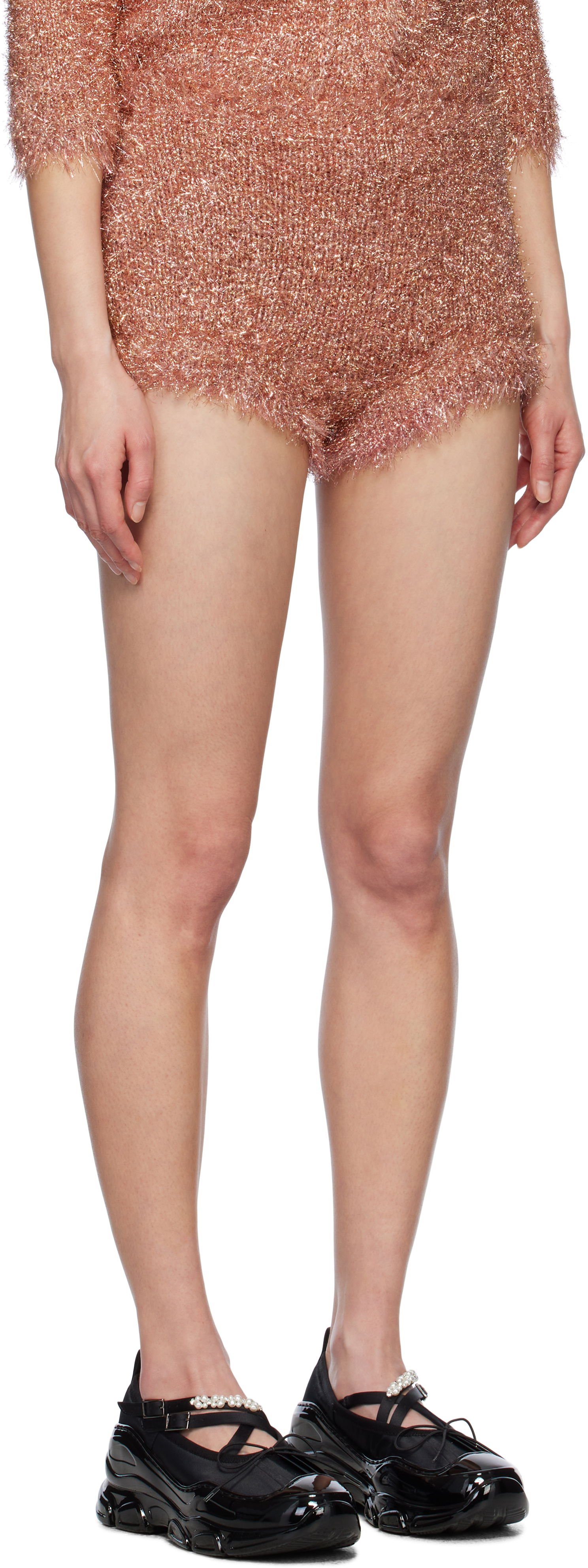 Къси панталони Simone Rocha Simone Rocha Tinsel Knit Shorts Розово | PRMK3 0664, 1