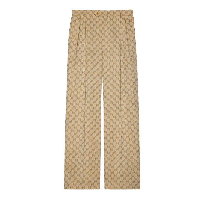 Панталони Gucci GG Linen Cotton Jacquard Trousers Бежово | 756533 ZAMC5 2014, 0