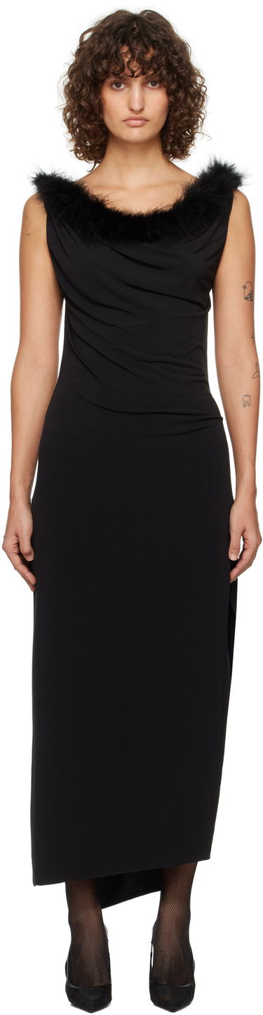 Pокля Coperni Coperni Feather Trim Midi Dress Черно | COPR136F5022, 0
