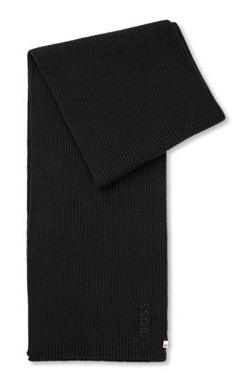 Ribbed Cotton-Blend Scarf with Logo Detail