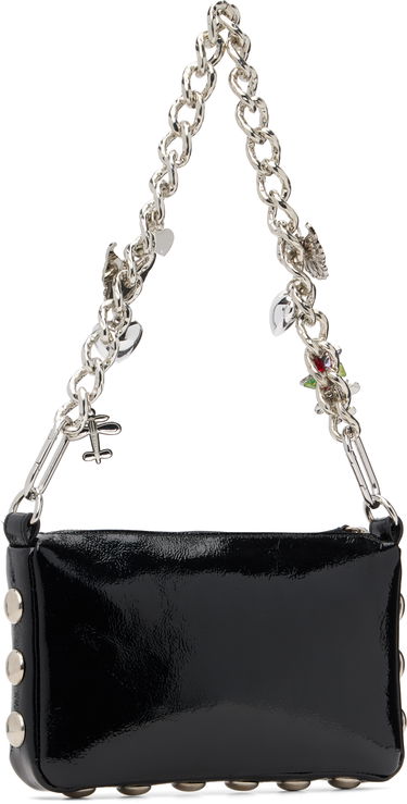 Дамска чанта Chopova Lowena Fillie Studded Chain Charm Embroidered Pouch Bag Черно | 6453, 2