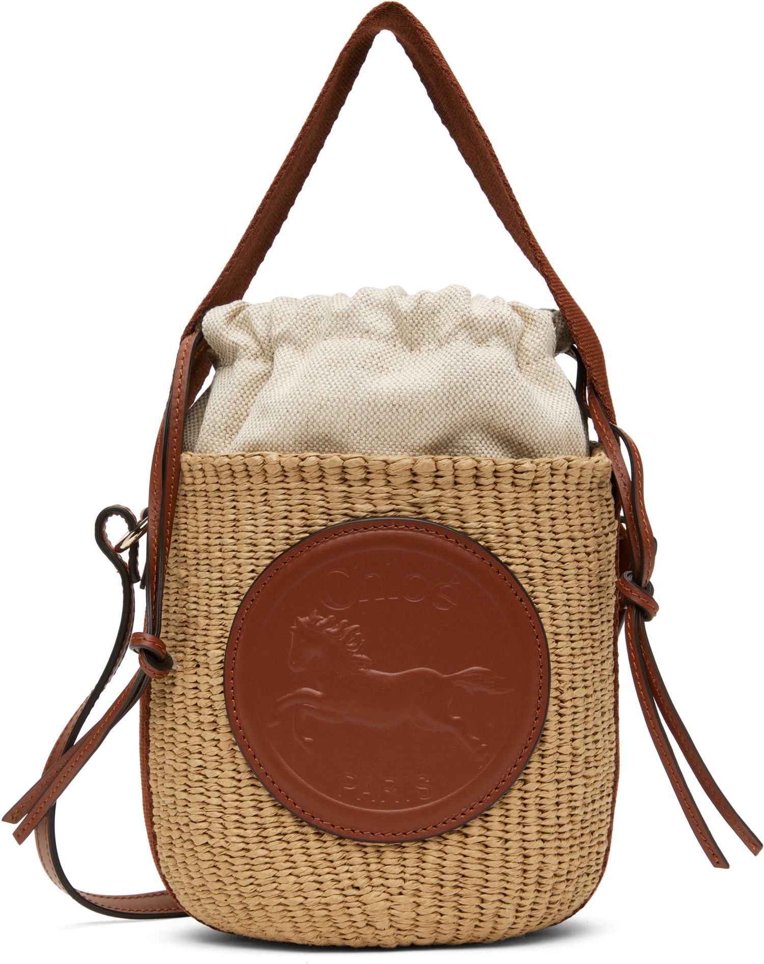 Дамска чанта CHLOÉ Chloé Small Horse Medal Basket Bag Бежово | CHC25SS592O82, 0
