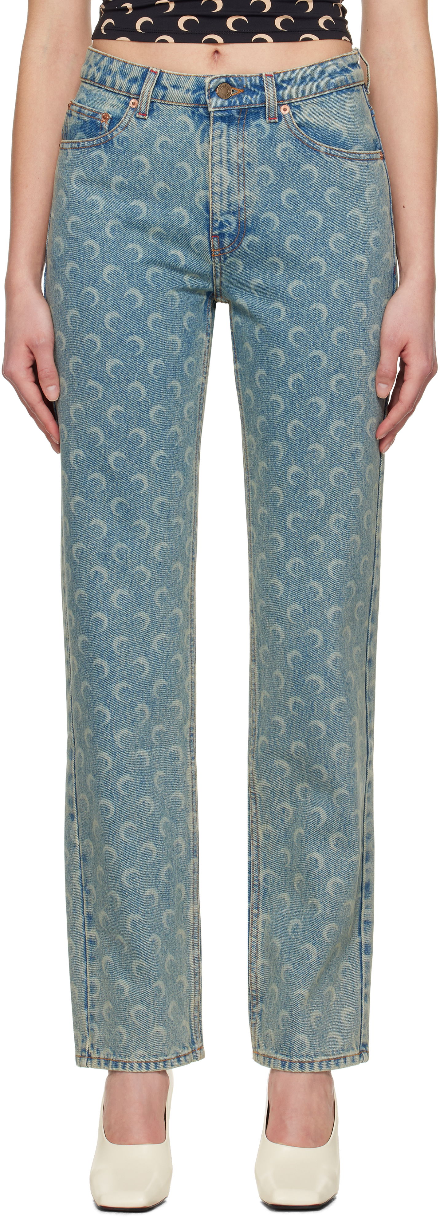 Дънки Marine Serre Marine Serre Moon Laser Straight Jeans Синьо | WPA128A CDEN0003, 0