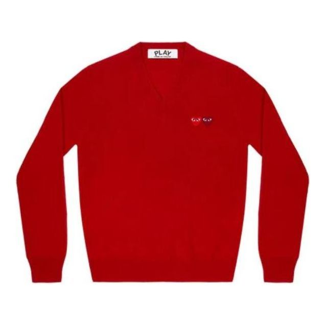 Пуловер Comme des Garçons PLAY Double Emblem V-Neck Pullover Червено | AZ-N056-051-5