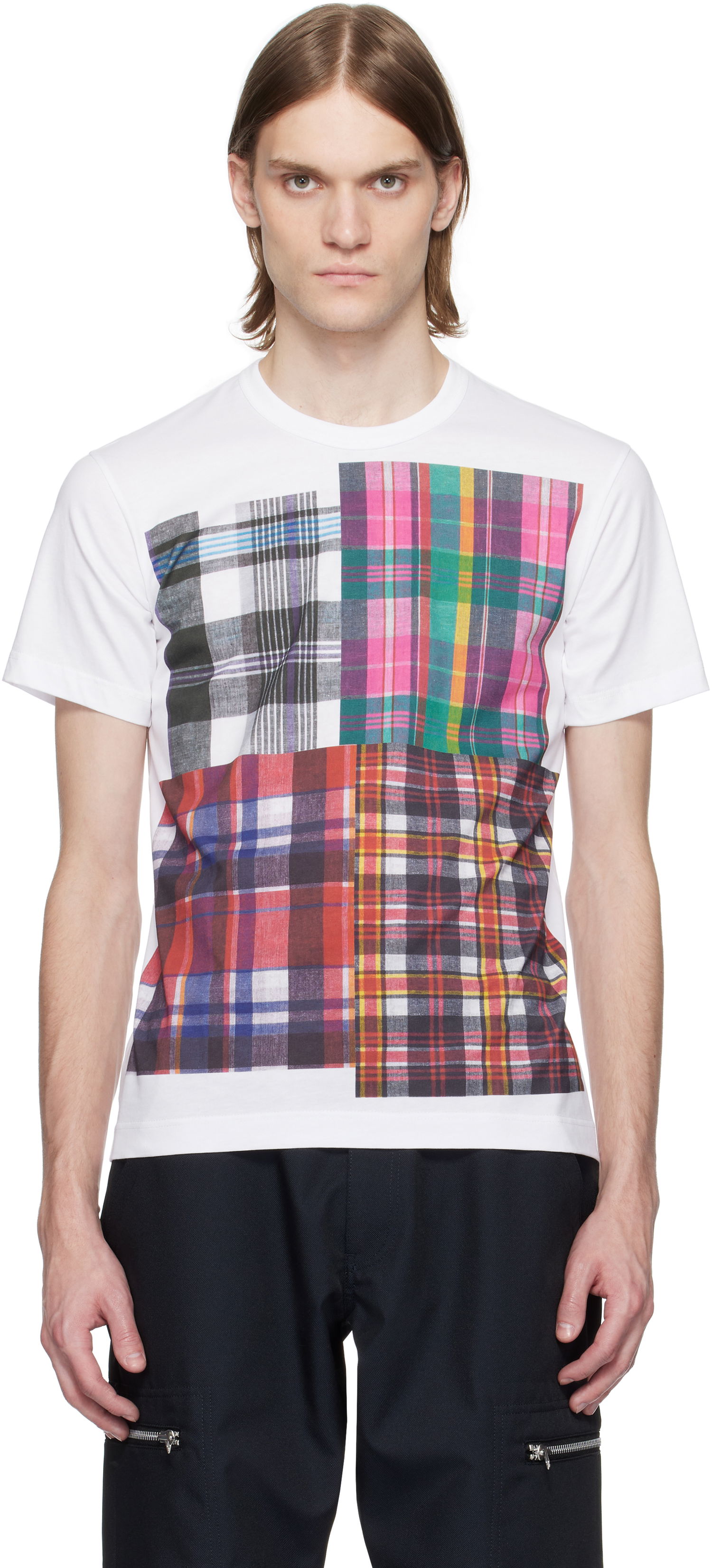 Тениска Comme des Garçons Comme des Garçons Shirt Tartan Square Print T-Shirt Бяло | FO-T007-051, 0