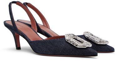 Кецове и обувки Amina Muaddi Sling Heels with Crystal Buckle Синьо | CAMELIA SLING 60 SLANTED DENIM D, 3