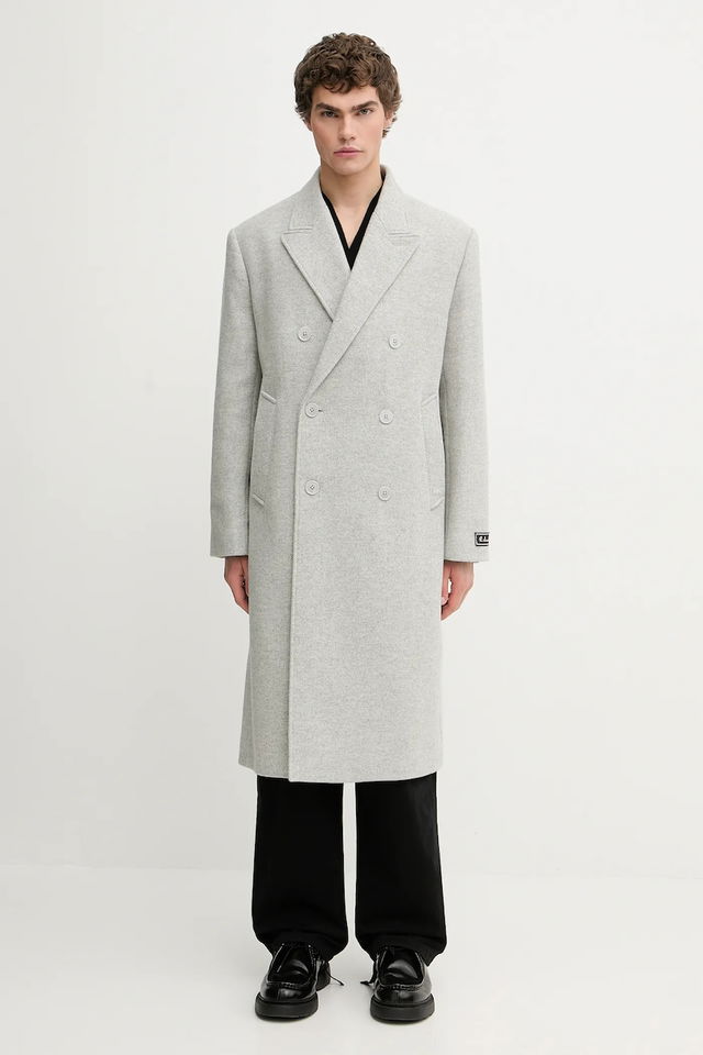 Double-breasted Long Coat with Wool Blend