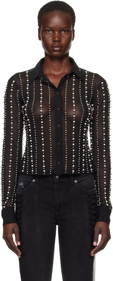 Риза Versace Embellished Sheer Button-Up Shirt Черно | E77HALI13_ECJM01, 0