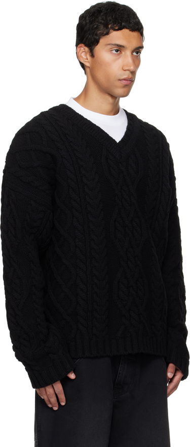 Пуловер VETEMENTS VETEMENTS Cable Knit V-Neck Sweater Черно | UH76KN600B, 1
