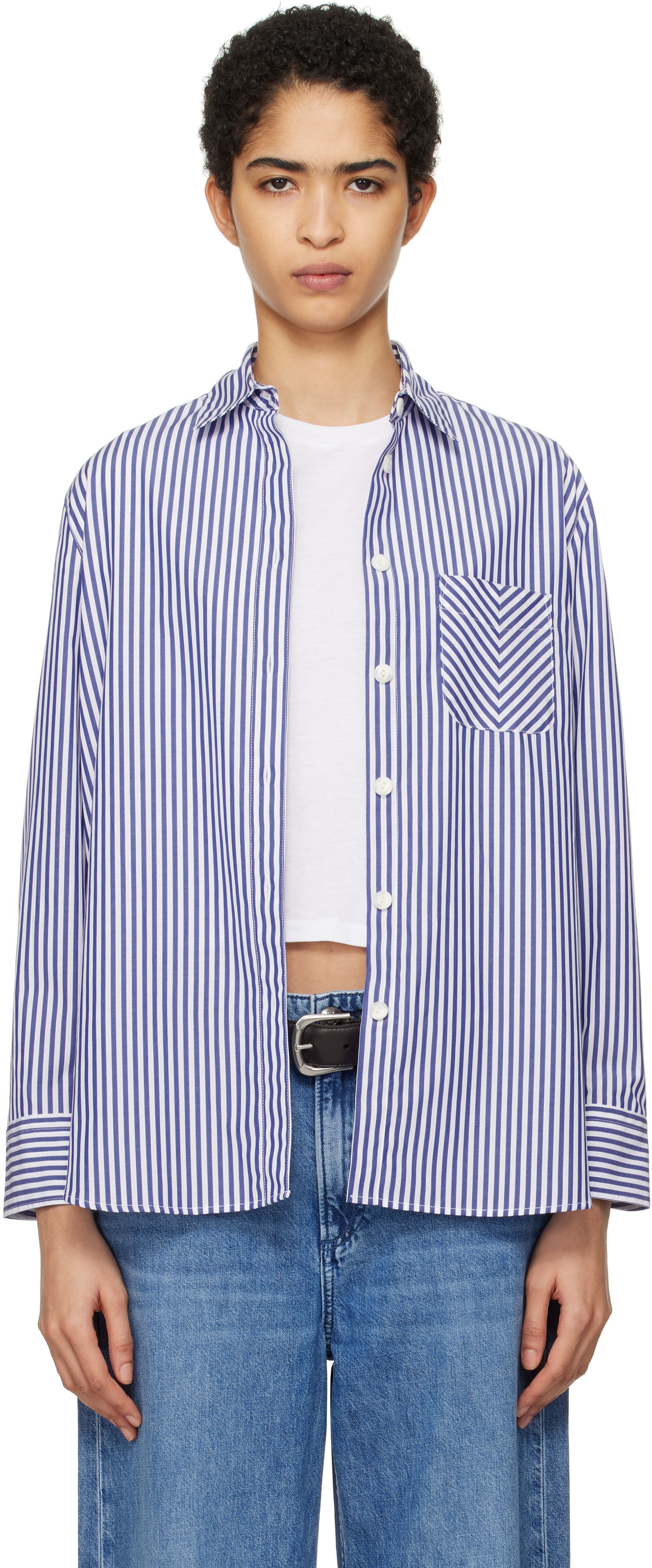 Риза rag & bone Striped Poplin Shirt Синьо | WAW22FA050ZE50, 0
