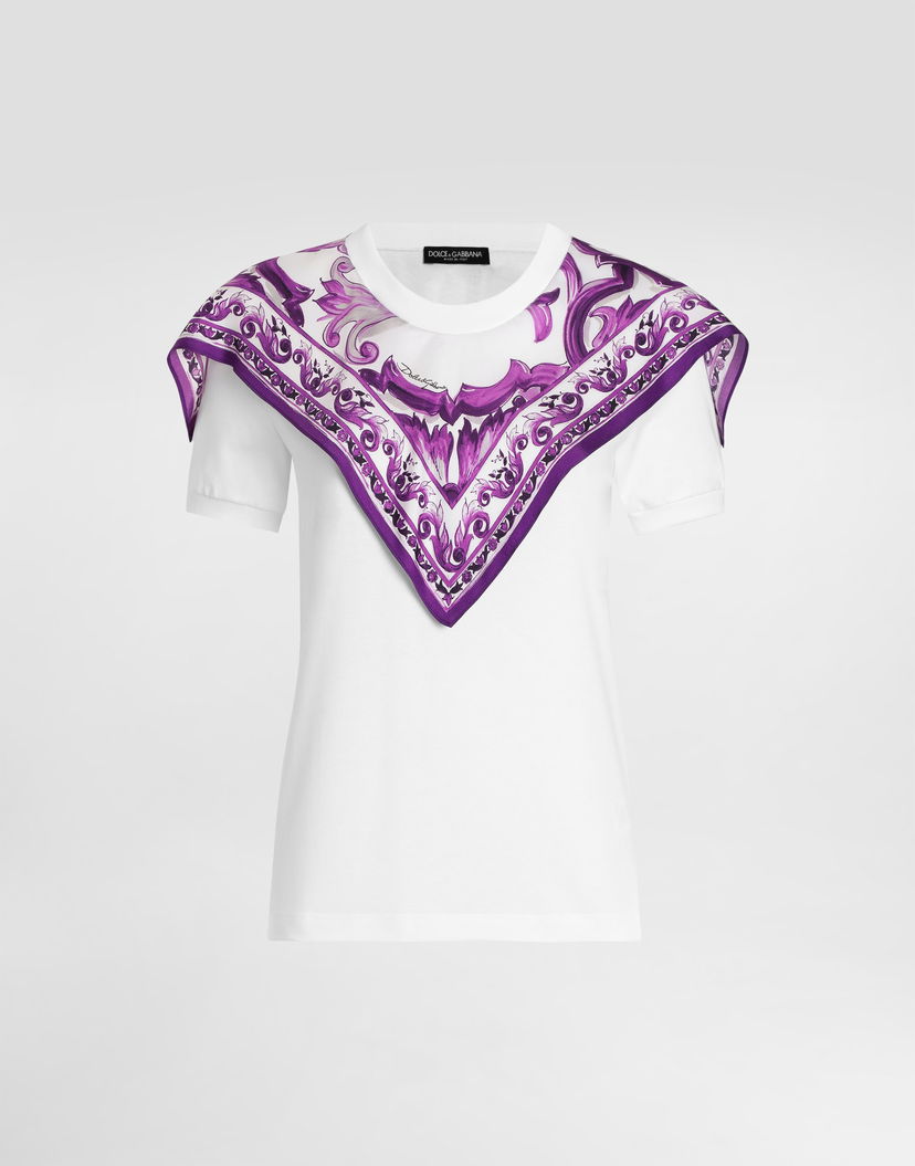 Тениска Dolce & Gabbana Dolce & Gabbana Silk Foulard T-Shirt Бяло | F8V73TGDDCEW0800