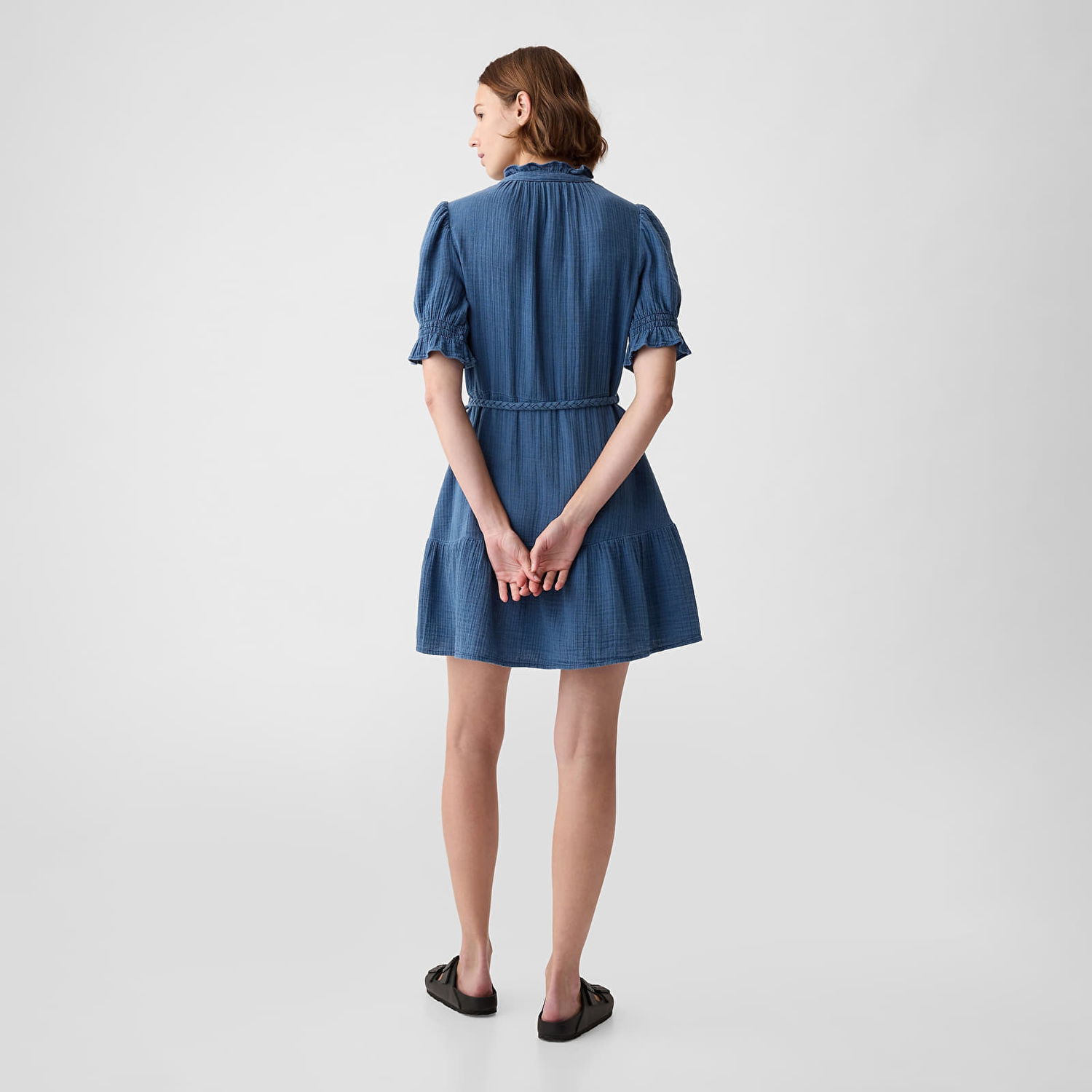 Pокля GAP Dresses Shortsleeve Belted Gauze Shirtdress Medium Indigo Синьо | 873496-00, 1