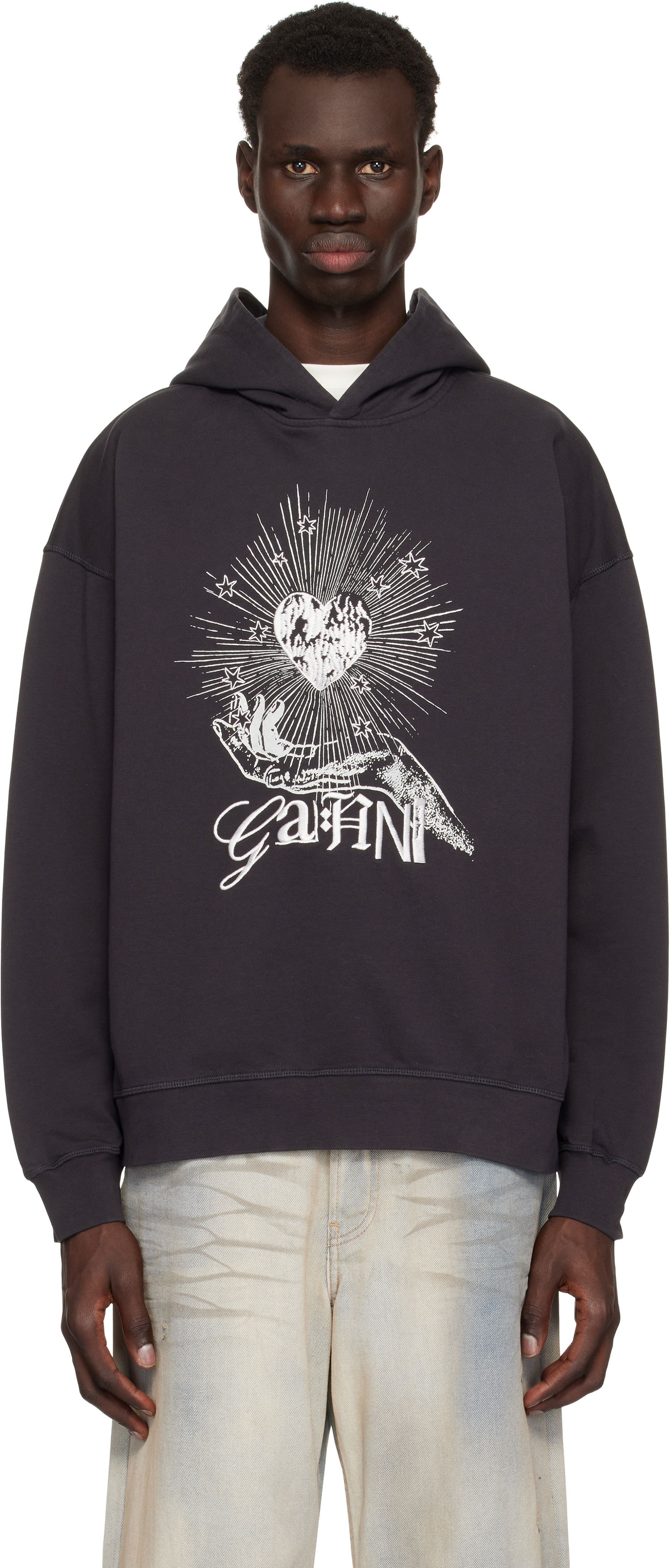 Суитчър GANNI Ganni Isoli Heart Oversized Hoodie Сиво | T4082, 0