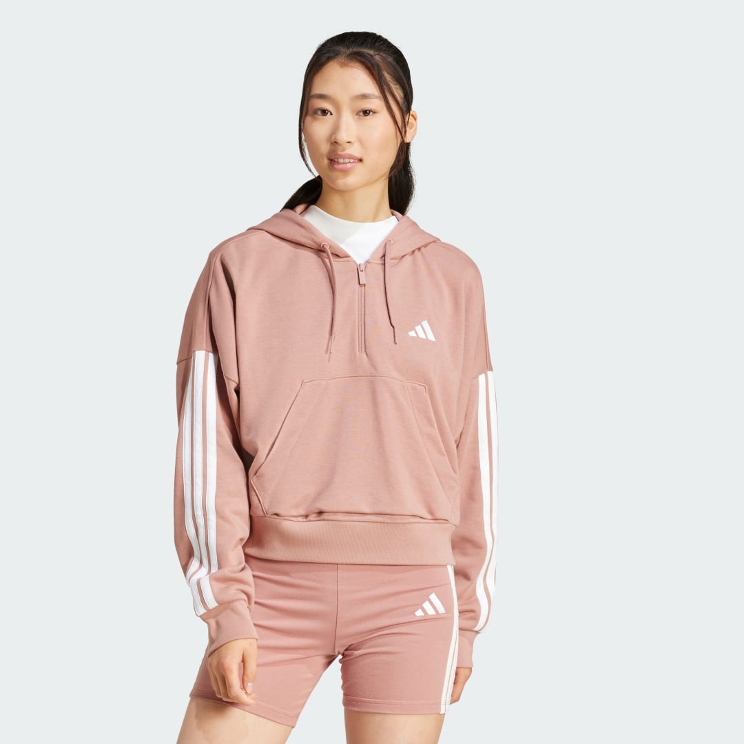 Суитчър adidas Performance 3-Stripes Quarter-Zip Hoodie Розово | JN1957, 0