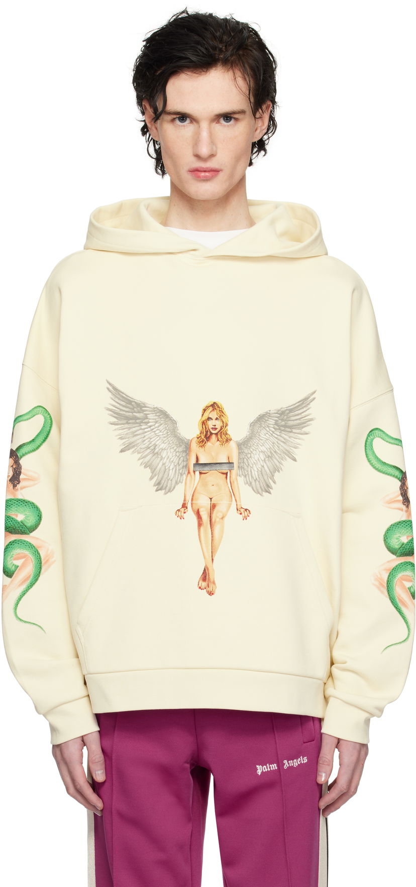 Суитчър Palm Angels Pin Up Print Hoodie Бежово | PMBB155S25FLE0020B10