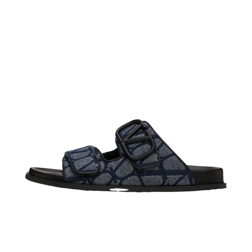 Кецове и обувки Valentino Garavani Blue & Black Toile VLogo Iconographe Sandals Черно | 4Y2S0G80QMR