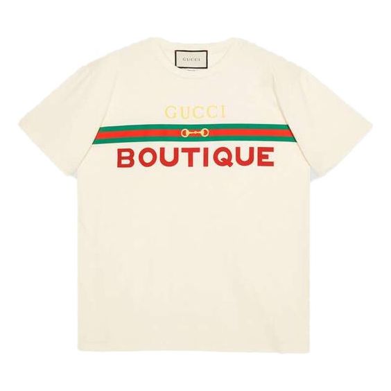 Тениска Gucci Boutique Ribbon Horse Buckle T-Shirt Бяло | 615044-XJCKY-7136