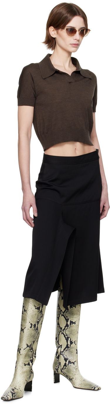 Поло тениска Khaite Khaite Morgane Cropped Knit Polo Кафяво | 9747511, 3