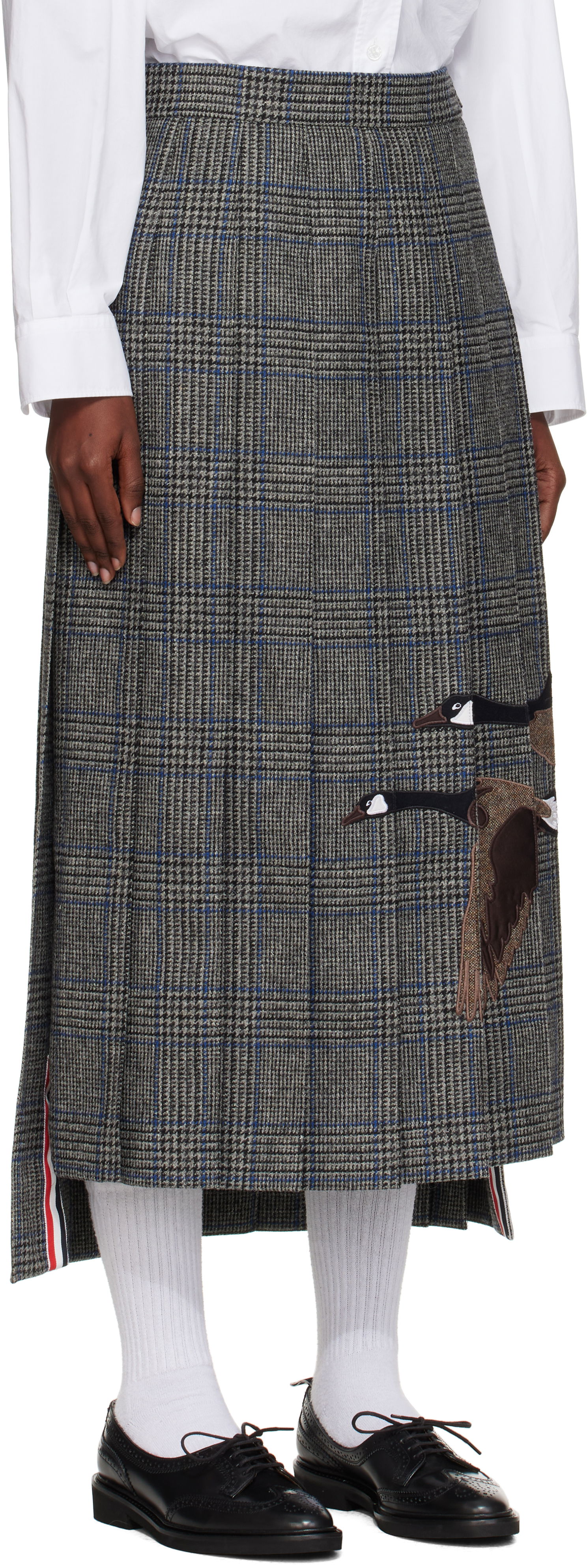 Пола Thom Browne Thom Browne Classic Pleated Maxi Skirt with Appliqué Сиво | FGCA24E-E1376, 1