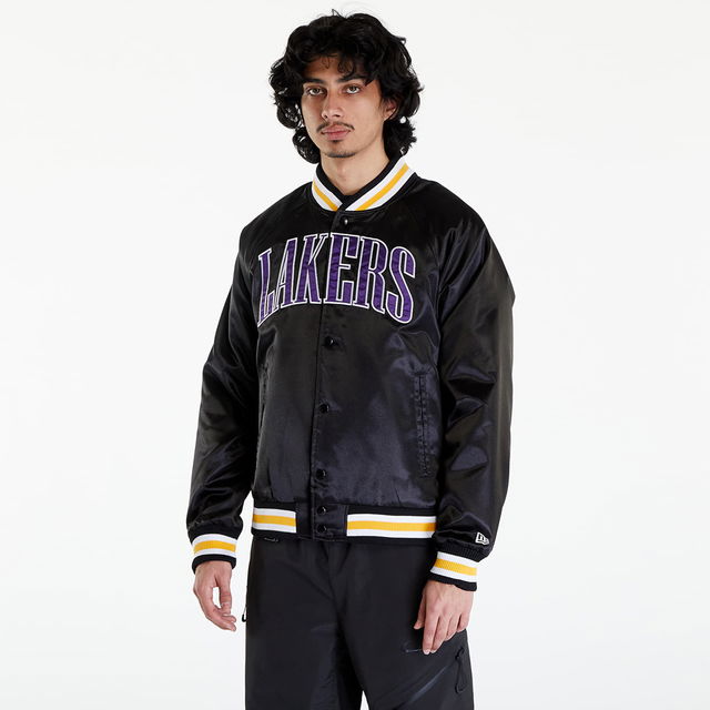 LA Lakers NBA Applique Satin Bomber Jacket UNISEX Black/ True Purple