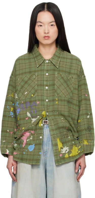 Риза R13 R13 Drop Neck Paint Splatter Plaid Work Shirt Зелено | R13WR015-R526B, 0