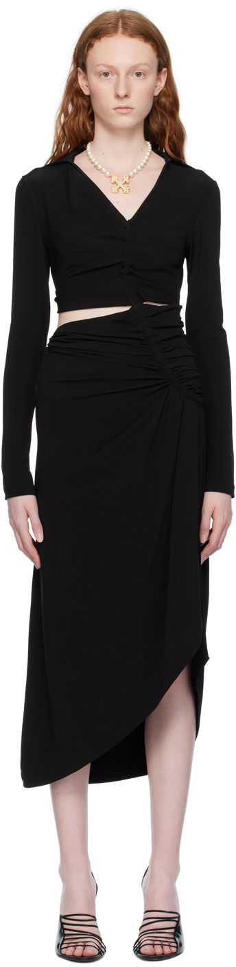 Pокля Off-White Black Ruched Midi Dress Черно | OWDB455S23FAB0011000