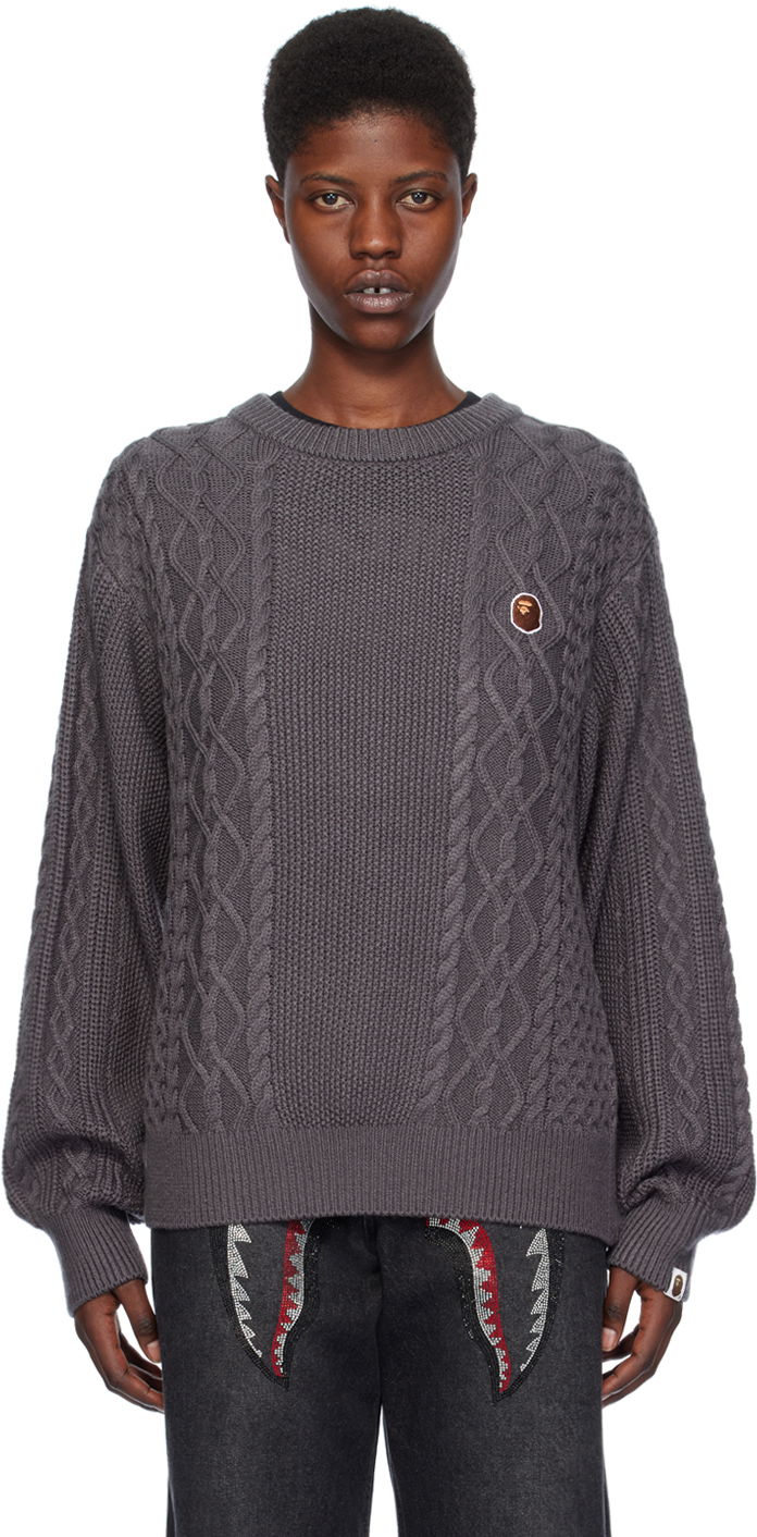 Пуловер BAPE Ape Head One Point Sweater Сиво | 001KNJ802006L, 0
