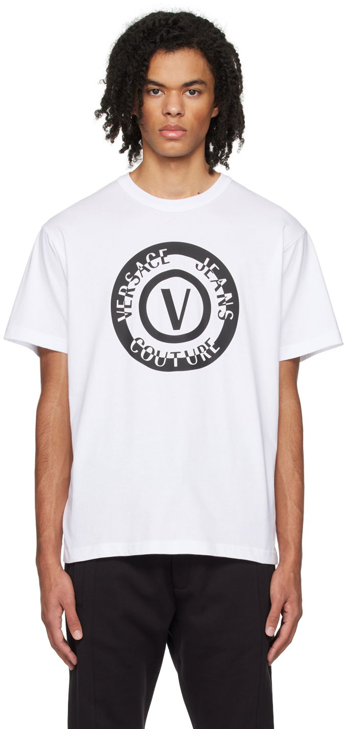 Тениска Versace V-Emblem T-Shirt Бяло | E76GAHT06_ECJ00T, 0