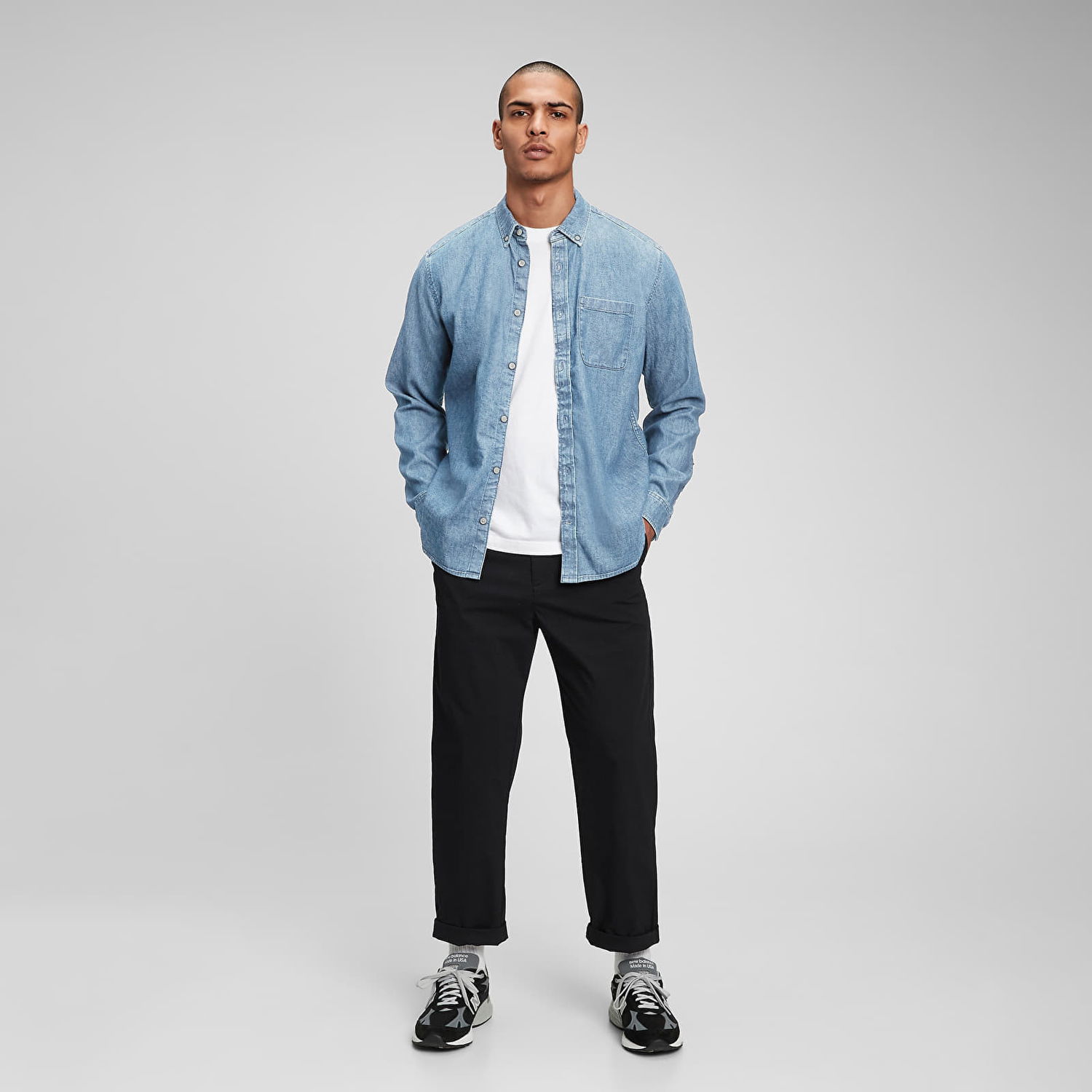 Риза GAP Longsleeve Pocket Denim Shirt Light Indigo 6 Синьо | 736872-01, 0
