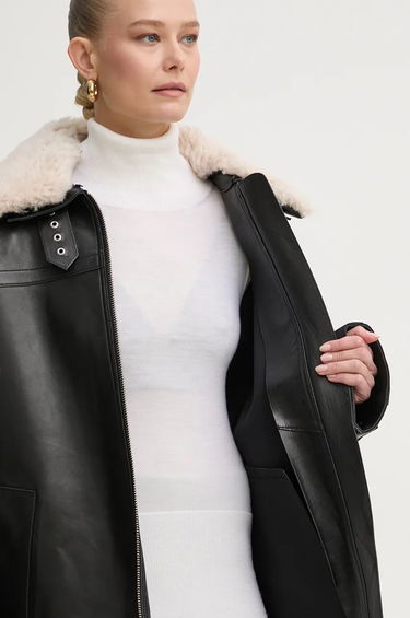 Яке STAND STUDIO Stand Studio Emelia Oversized Faux Leather Jacket with Faux Shearling Collar Черно | 62271.7540, 6