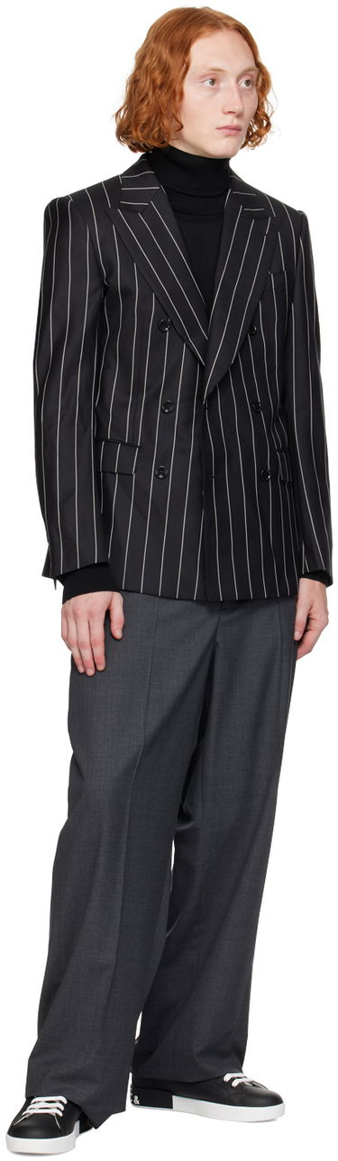 Яке Dolce & Gabbana Dolce & Gabbana Pinstripe Double-Breasted Blazer Черно | G2QU4TFR204, 3
