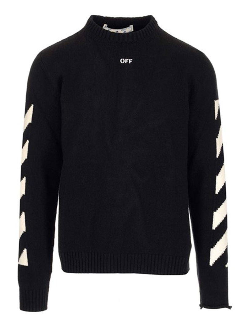 Пуловер Off-White Diagonal Crewneck Sweater Черно | OMHE023C99KNI0011001, 0