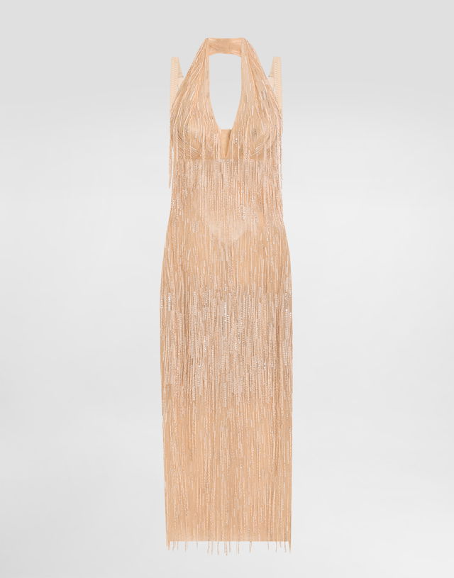 Dolce & Gabbana Sequined Fringe Embellishment Calf-Length Dress