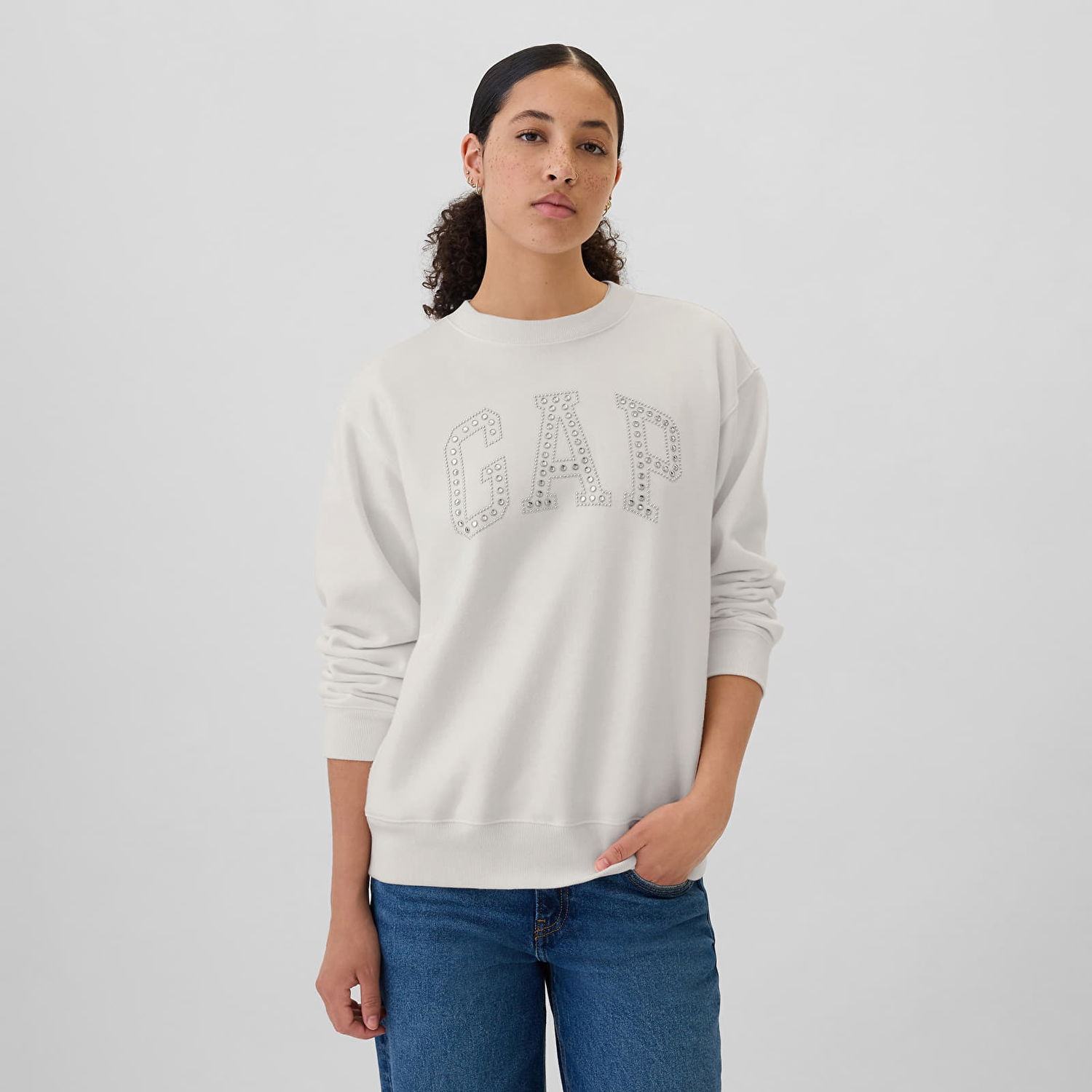 Суитчър GAP Logo Crew White Rhinestone Бяло | 554936-35, 0
