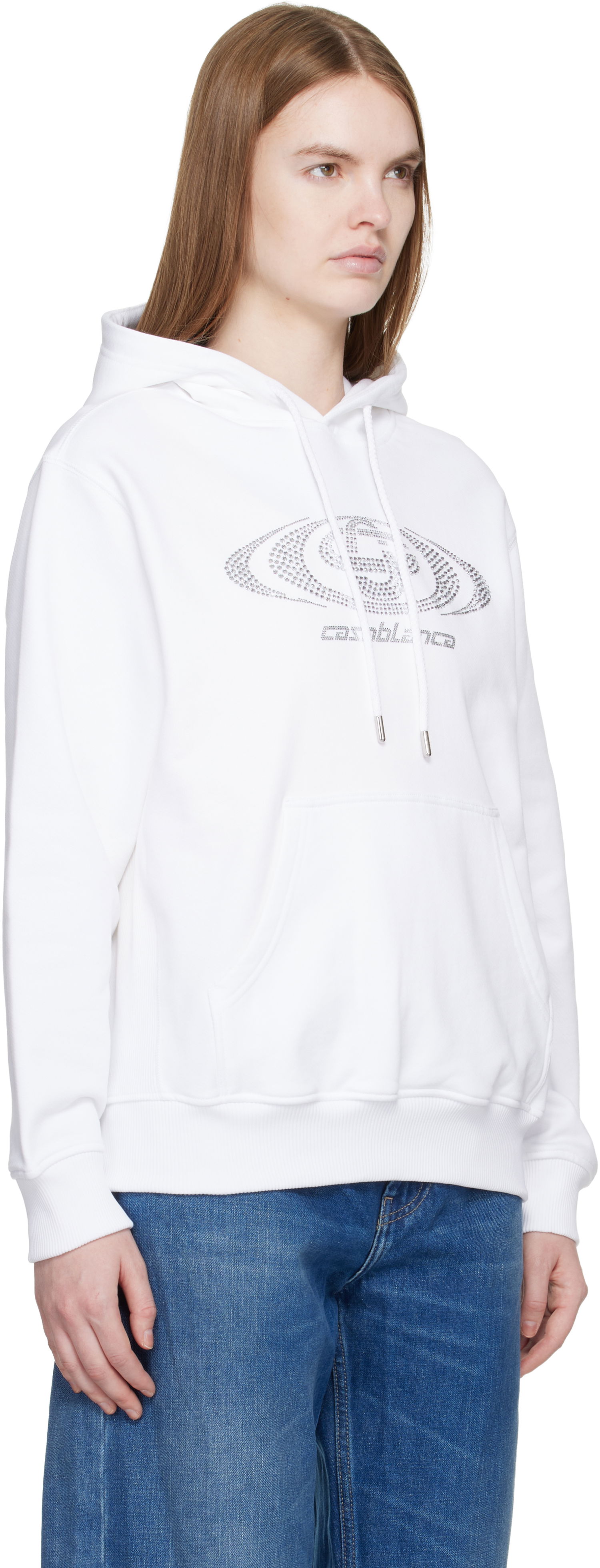 Суитчър Casablanca Crystal Warped Logo Hoodie Бяло | W-SP26-JTP-362-01, 1